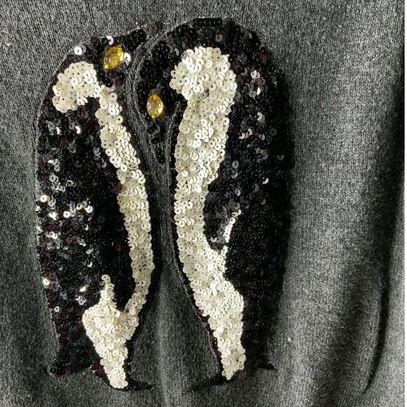 H&M Penguin Graphic  Sequin Sweater Womens Size Small Crew Neck Long Sleeve Gray - Picture 5 of 8